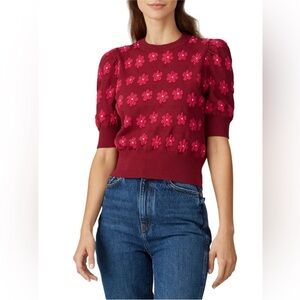 Kate Spade Pink Floral Puff Sleeve Sweater - Size M